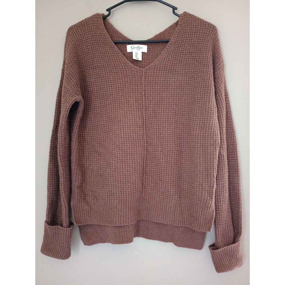Jessica Simpson Brown Waffle Knit V Neck Long Sleeve Sweater Size Small